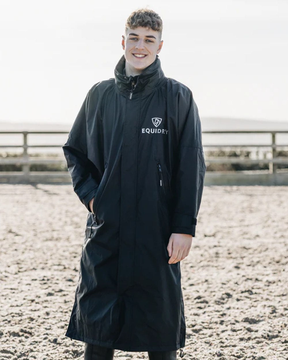 Black coloured Equidry Mens Equimac Evolution Jacket on outdoor background 