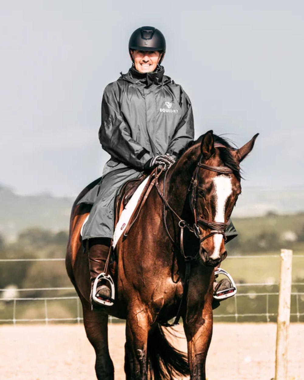 Charcoal coloured Equidry Mens Equimac Evolution Jacket on outdoor background 