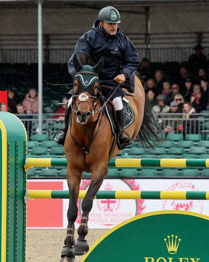 Navy coloured Equidry Mens Equimac Evolution Jacket on outdoor background 