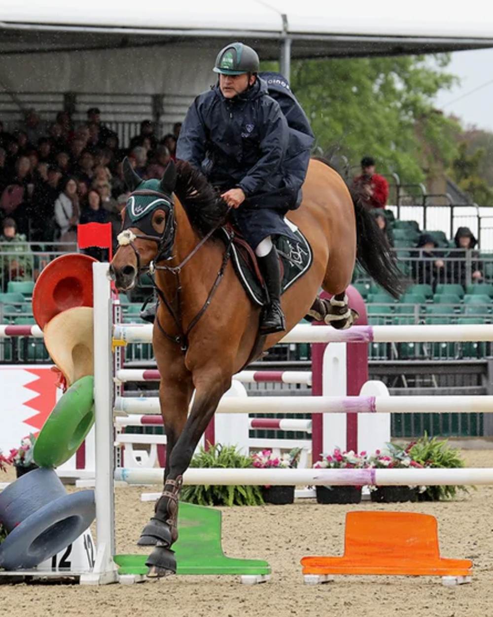Navy coloured Equidry Mens Equimac Evolution Jacket on outdoor background 