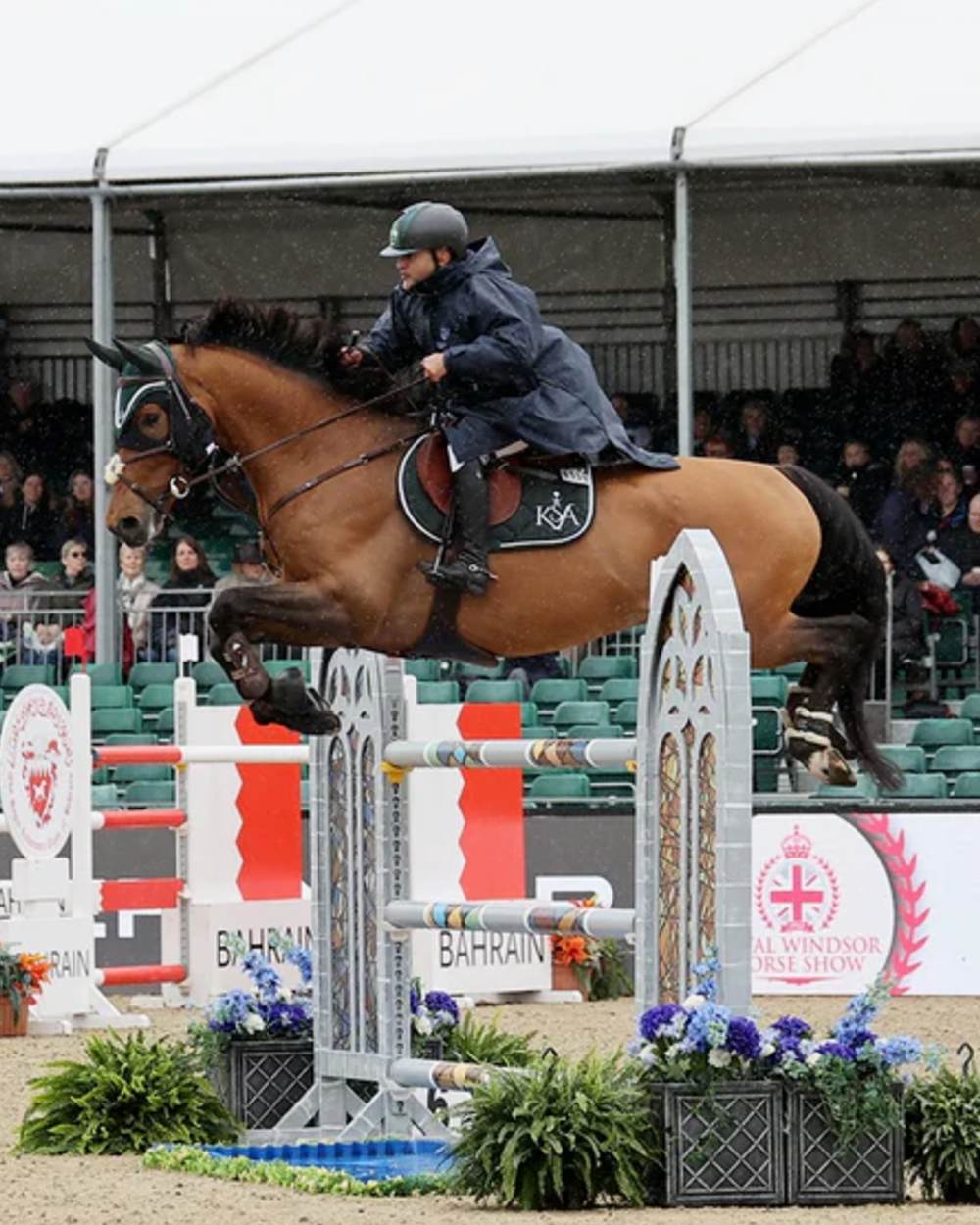 Navy coloured Equidry Mens Equimac Evolution Jacket on outdoor background 
