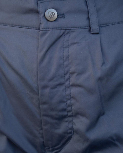 Navy coloured Equidry Mens Fleece Lined Waterproof Trousers on outdoor background 