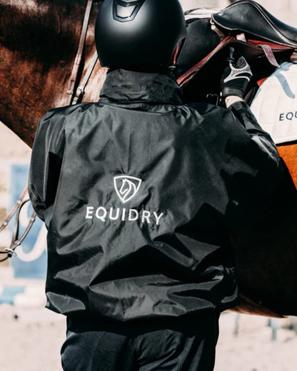 Black coloured Equidry Mens Thin Fleece Shortie Jacket With Stowaway Hood on outdoor background 