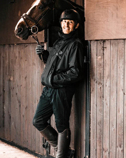 Black coloured Equidry Mens Thin Fleece Shortie Jacket With Stowaway Hood on outdoor background 