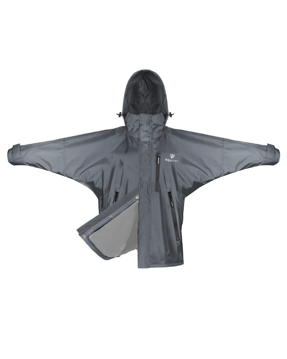 Charcoal coloured Equidry Mens Thin Fleece Shortie Jacket With Stowaway Hood on white background 
