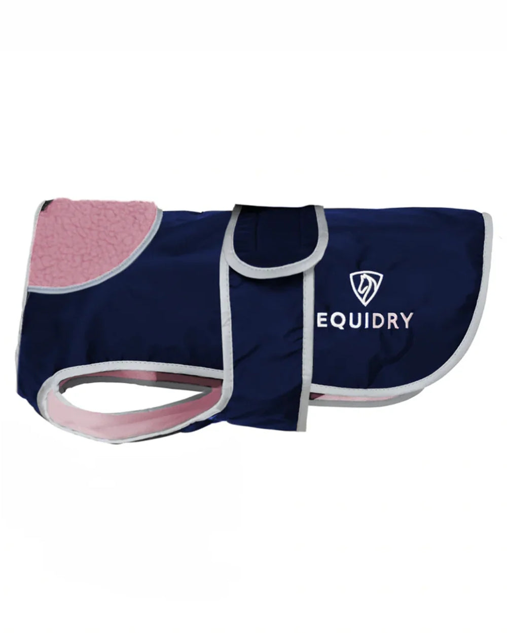 Navy Pale Pink coloured Equidry Microfibre Fleece Waterproof Dog Coat on white background 