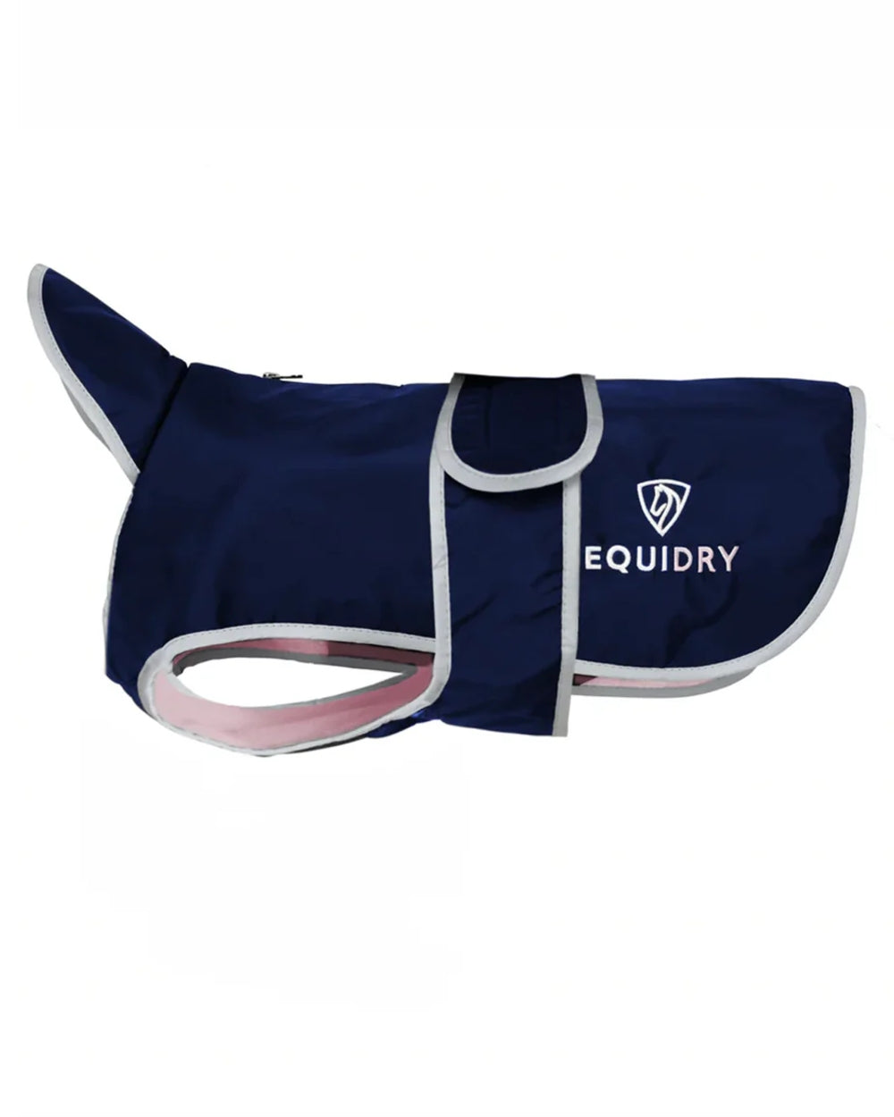 Navy Pale Pink coloured Equidry Microfibre Fleece Waterproof Dog Coat on white background 
