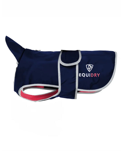 Navy Raspberry coloured Equidry Microfibre Fleece Waterproof Dog Coat on white background 