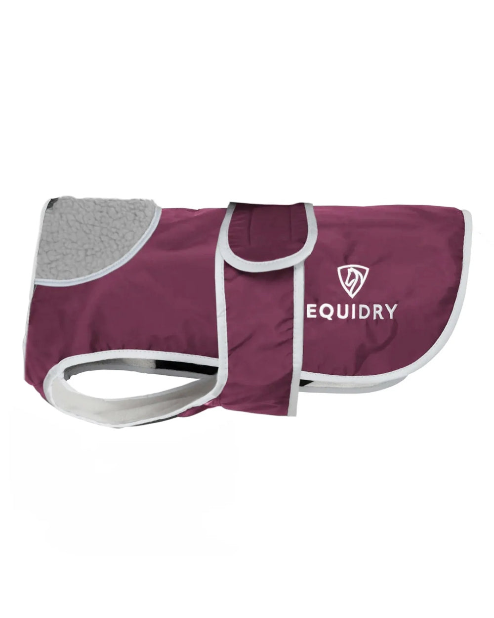 Plum Grey coloured Equidry Microfibre Fleece Waterproof Dog Coat on white background 
