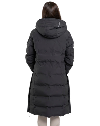 Black coloured Equidry Thora Waterproof Riding Puffer Coat With Hood on white background 