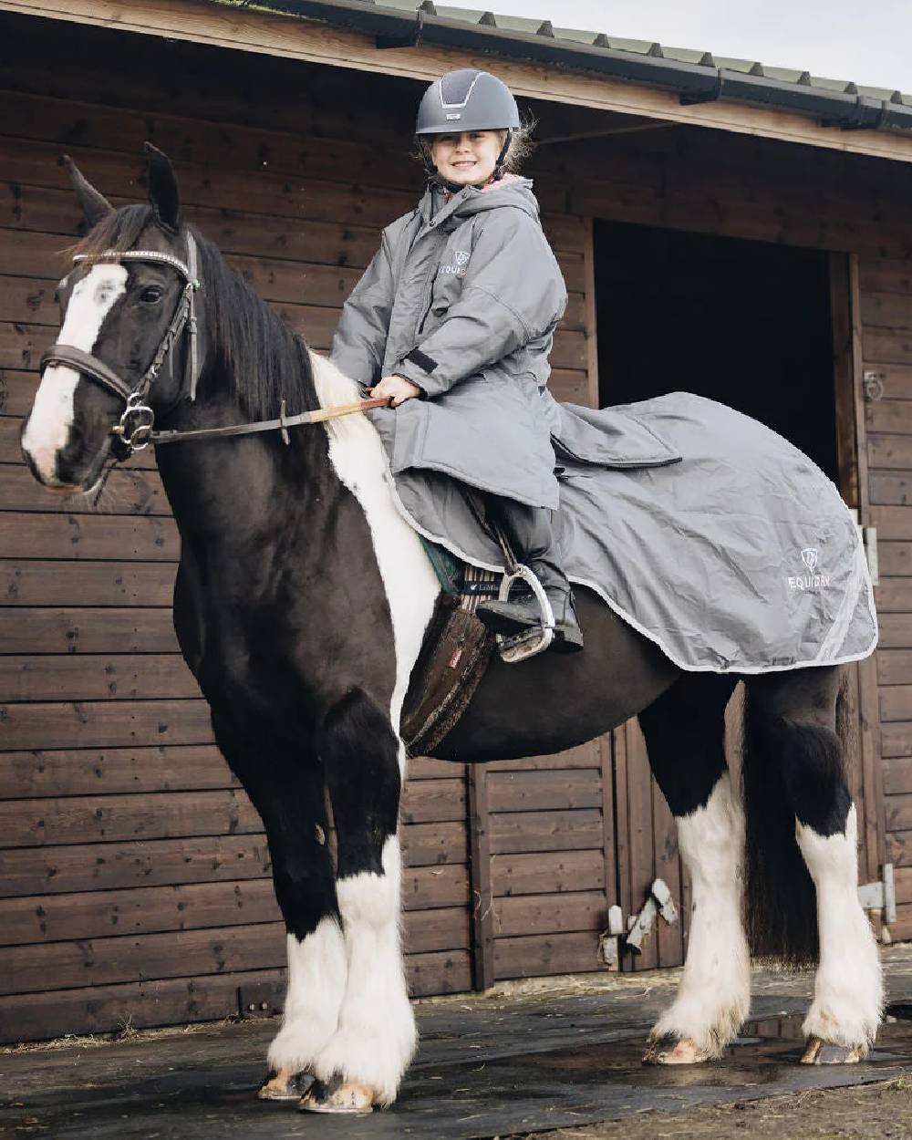 Charcoal Pale Pink Coloured Equidry Waterproof Thick Fleece Lined Exercise Sheet on outdoor background 