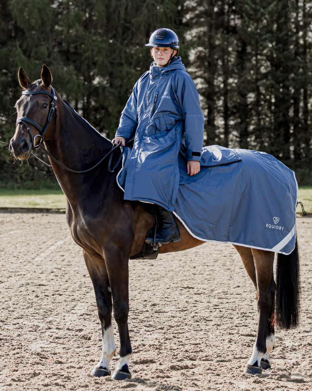 Steel Blue Grey Coloured Equidry Waterproof Thick Fleece Lined Exercise Sheett on outdoor background 
