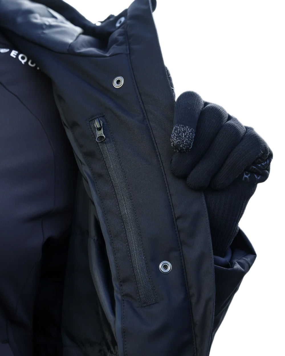 Black coloured Equidry Womens Bronte Riding Coat on white background 