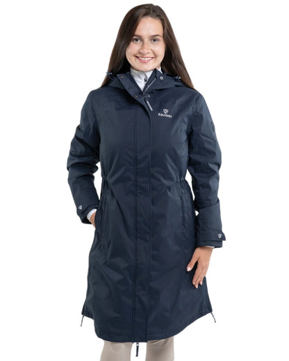 Navy coloured Equidry Womens Bronte Riding Coat on white background 