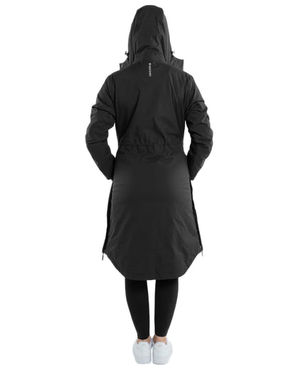 Black Coloured Equidry Womens Bronte Riding Coat With Removable Hood on white background 