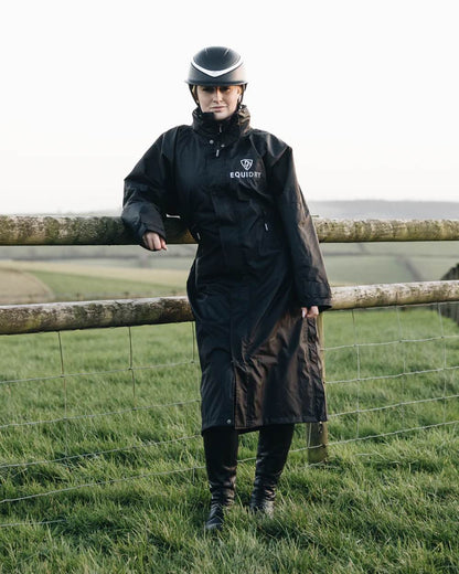 Black coloured Equidry Womens Equimac Evolution Jacket on farm background  