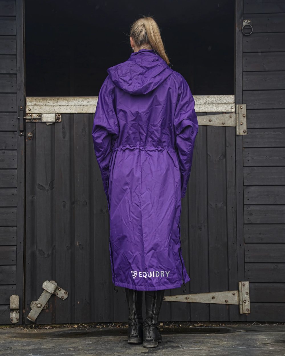 Purple coloured Equidry Womens Equimac Evolution Jacket on Stable background  