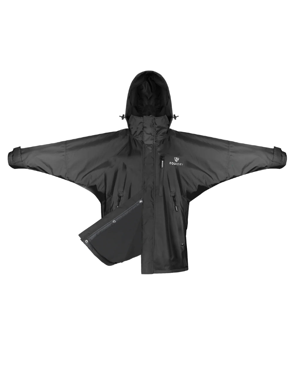 Black coloured Equidry Womens Equimac Shortie With Stowaway Hood on white background 
