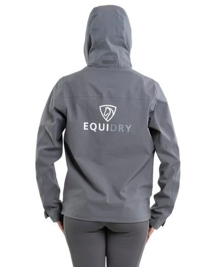 Charcoal coloured Equidry Womens Nimbus Pack Away Jacket with Stowaway Hood on white background 