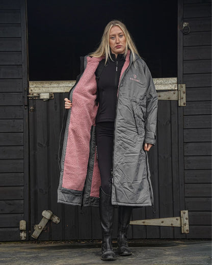 Charcoal Pink coloured Equidry Womens Original All Rounder Waterproof Coat on outdoor background 