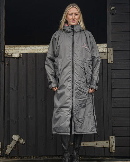 Charcoal Pink coloured Equidry Womens Original All Rounder Waterproof Coat on outdoor background 