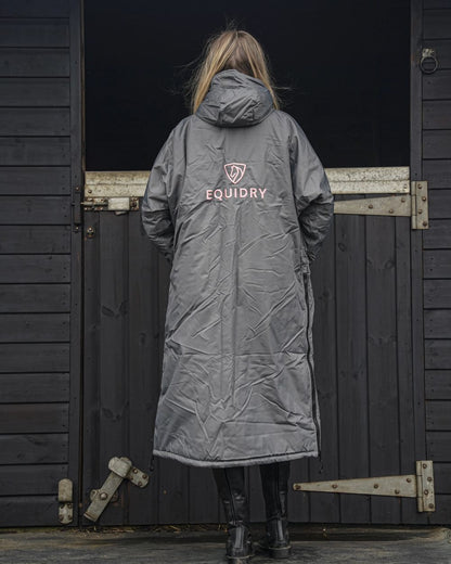 Charcoal Pink coloured Equidry Womens Original All Rounder Waterproof Coat on outdoor background 