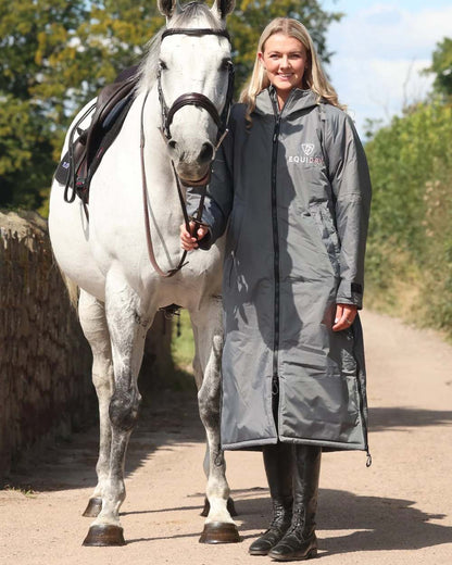 Charcoal Pink coloured Equidry Womens Original All Rounder Waterproof Coat on outdoor background 