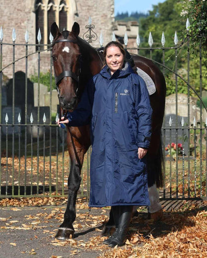 Navy Grey coloured Equidry Womens Original All Rounder Waterproof Coat on outdoor background 