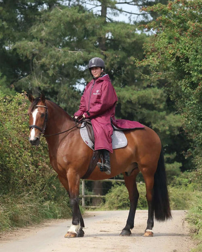 Plum Grey coloured Equidry Womens Original All Rounder Waterproof Coat on outdoor background 