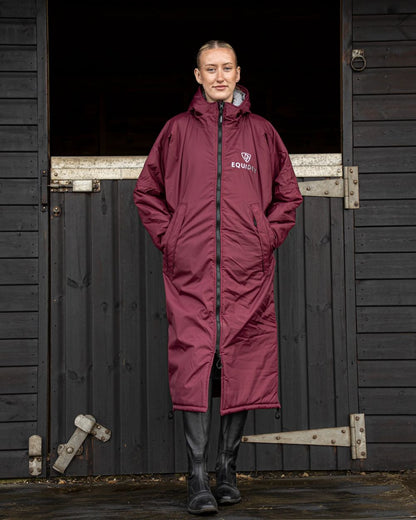 Plum Grey coloured Equidry Womens Original All Rounder Waterproof Coat on outdoor background 