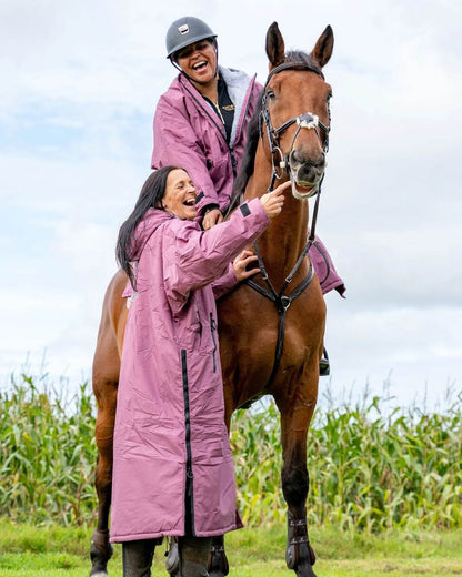 Valerian Grey coloured Equidry Womens Original All Rounder Waterproof Coat on outdoor background 