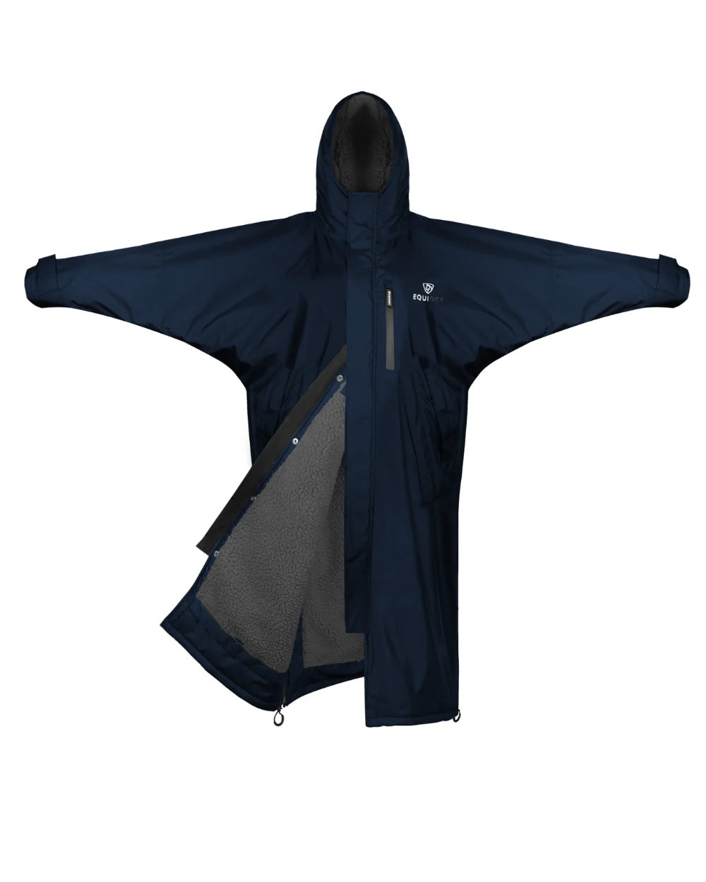 Navy Grey coloured Equidry Womens Pro Ride Evolution Thick Fleece With Stowaway Hood on white background 