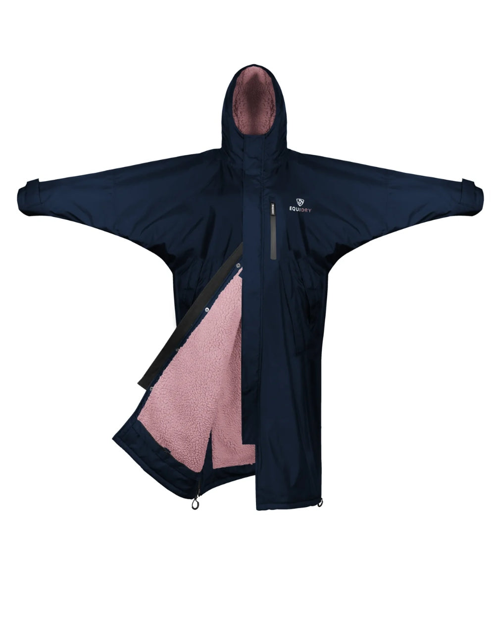 Navy Pink coloured Equidry Womens Pro Ride Evolution Thick Fleece With Stowaway Hood on white background 