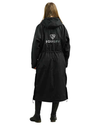 Black coloured Equidry Womens Pro Ride Evolution Thin Fleece Coat With Stowaway Hood on white background 