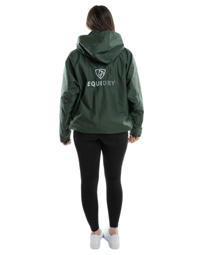 Black Forest Green coloured Equidry Womens Shortie Thin Fleece Jacket With Stowaway Hood on white background 