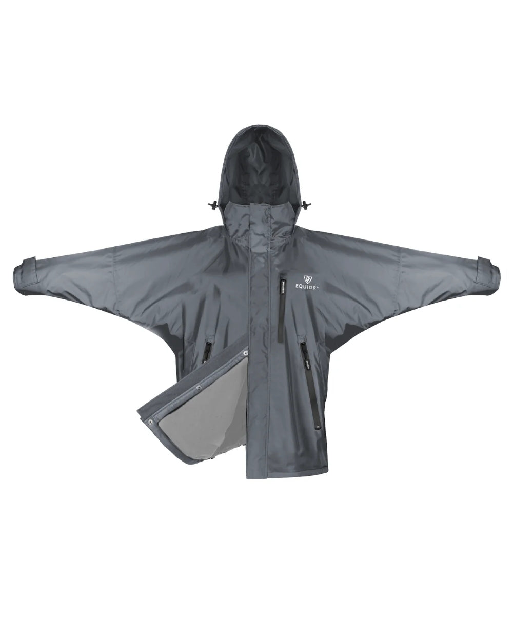 Charcoal Grey coloured Equidry Womens Shortie Thin Fleece Jacket With Stowaway Hood on white background 