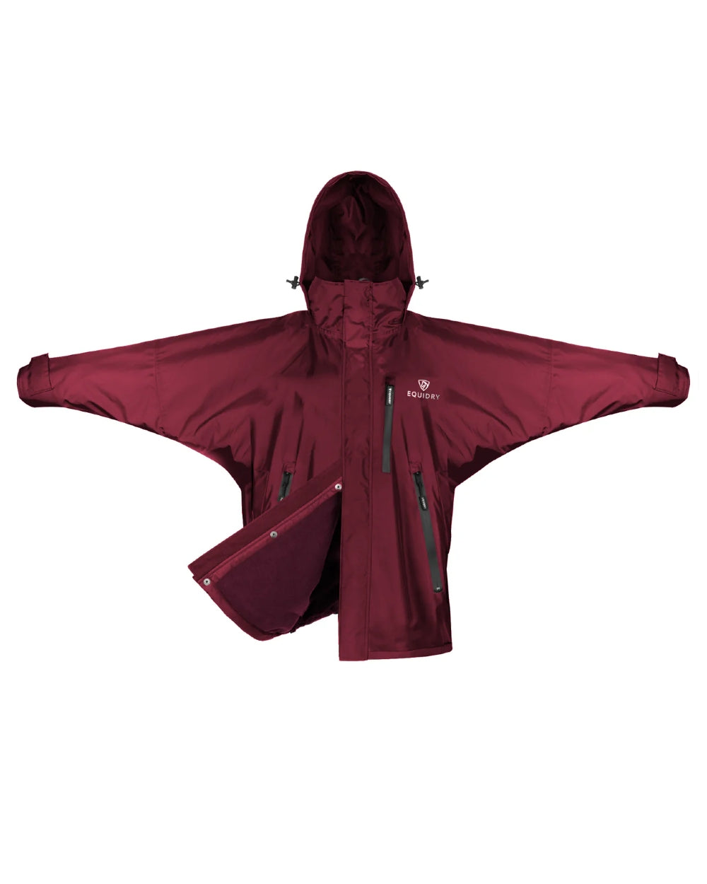 Plum Equidry Womens Shortie Thin Fleece Jacket With Stowaway Hood on white background 