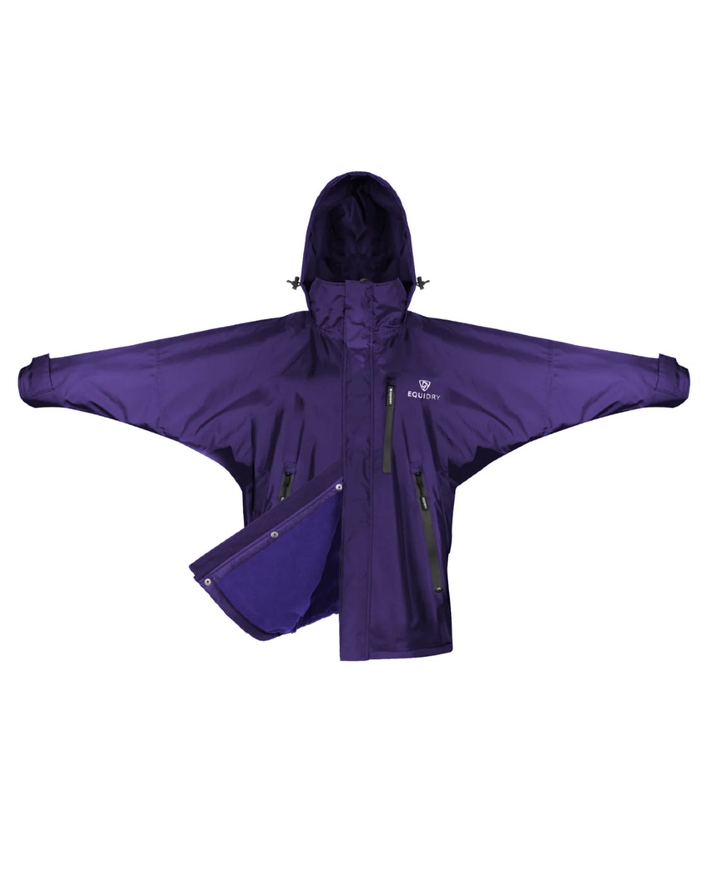 Purple Equidry Womens Shortie Thin Fleece Jacket With Stowaway Hood on white background 