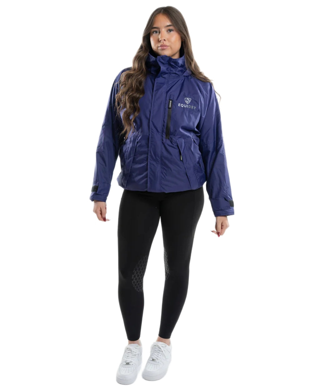 Purple Equidry Womens Shortie Thin Fleece Jacket With Stowaway Hood on white background 