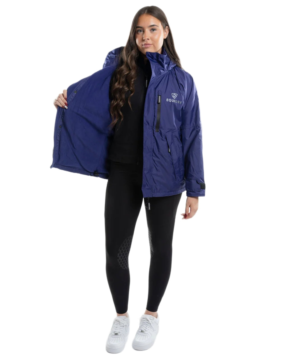 Purple Equidry Womens Shortie Thin Fleece Jacket With Stowaway Hood on white background 