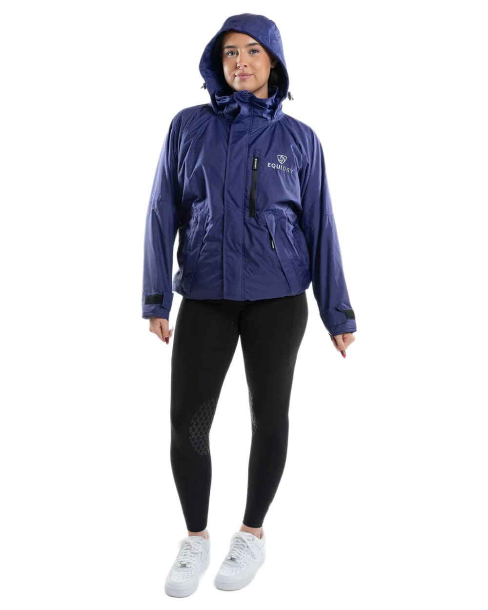 Purple Equidry Womens Shortie Thin Fleece Jacket With Stowaway Hood on white background 