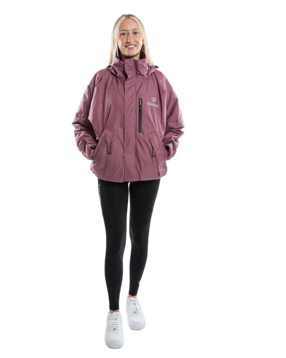 Rich Valerian Equidry Womens Shortie Thin Fleece Jacket With Stowaway Hood on white background 