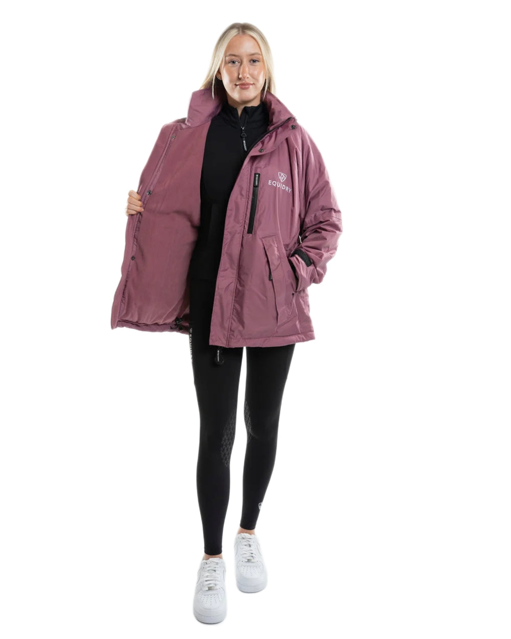 Rich Valerian Equidry Womens Shortie Thin Fleece Jacket With Stowaway Hood on white background 