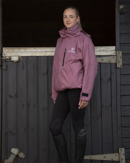 Rich Valerian Equidry Womens Shortie Thin Fleece Jacket With Stowaway Hood on outdoor background 