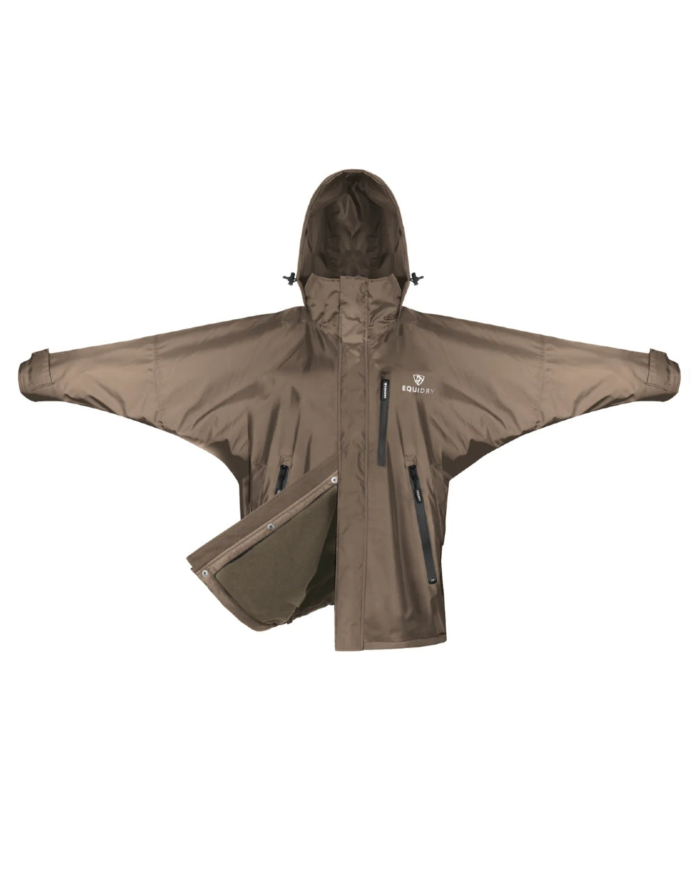 Taupe Equidry Womens Shortie Thin Fleece Jacket With Stowaway Hood on white background 
