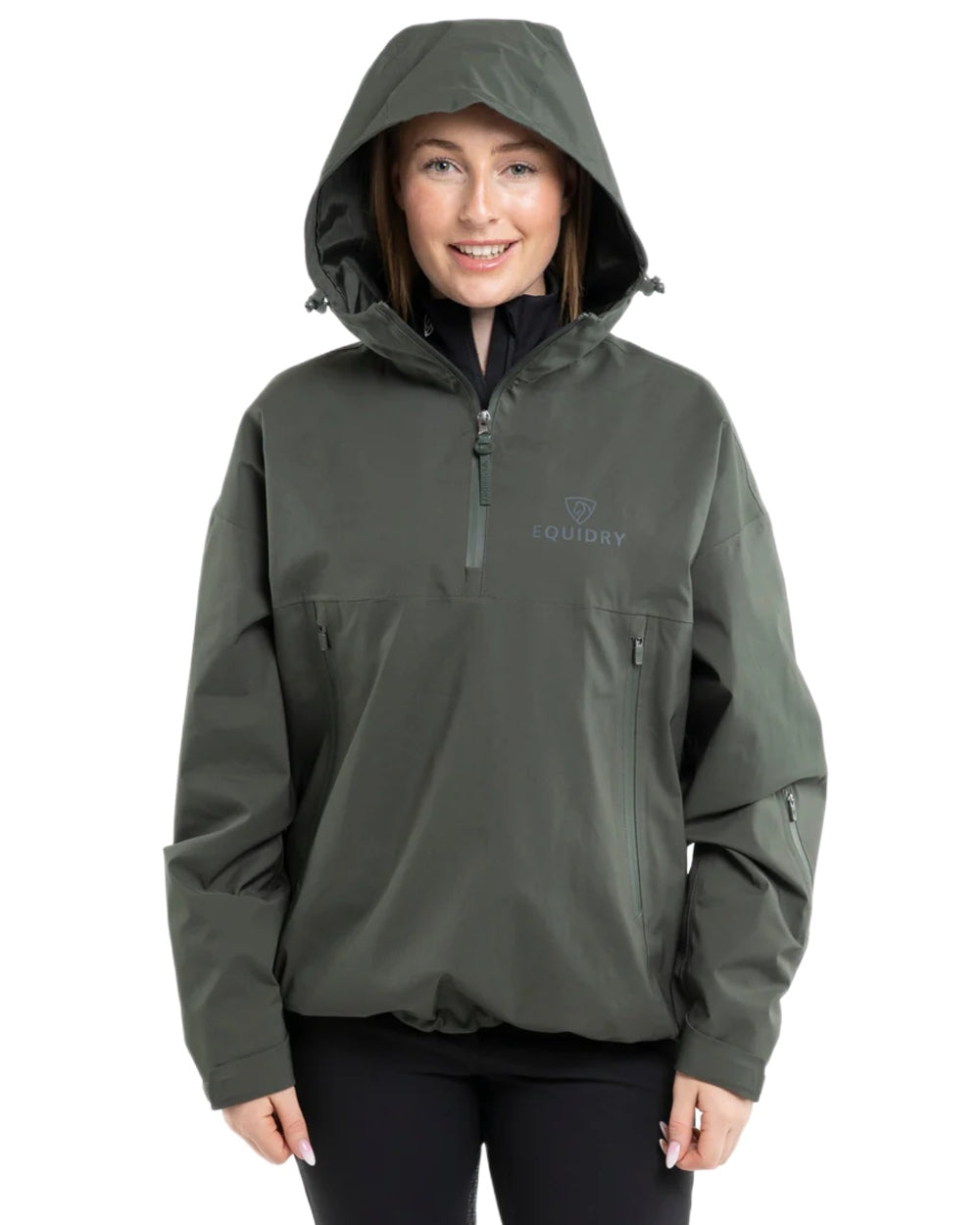 Black Forest Green coloured Equidry Womens Storm Smock With Velour Lining on white background 
