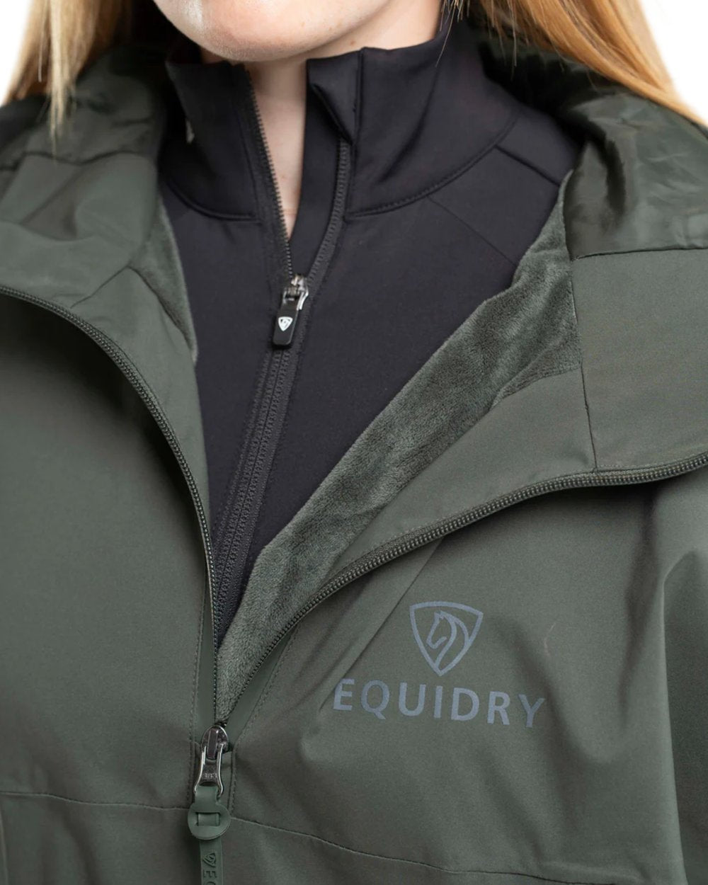 Black Forest Green coloured Equidry Womens Storm Smock With Velour Lining on white background 