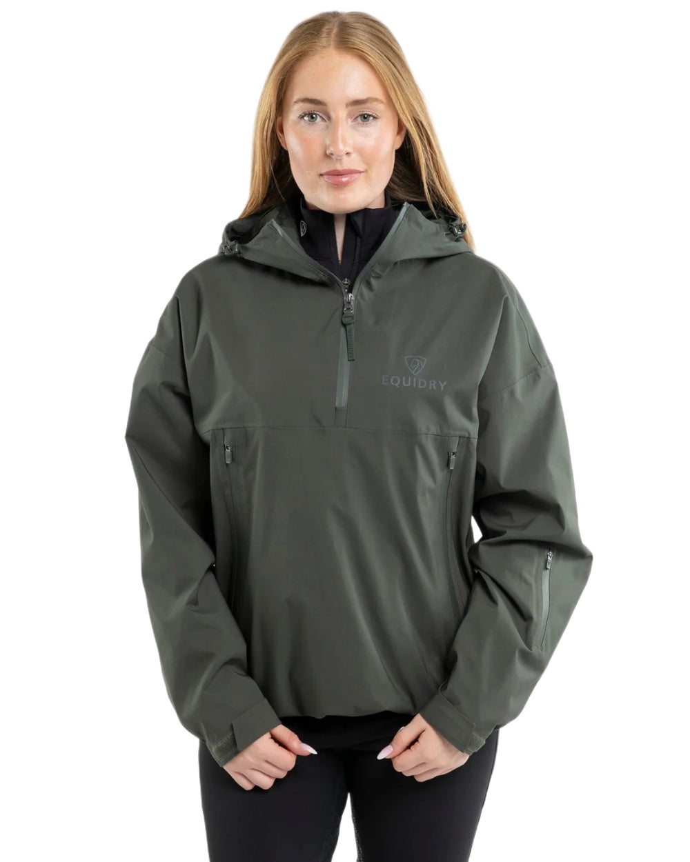 Black Forest Green coloured Equidry Womens Storm Smock With Velour Lining on white background 