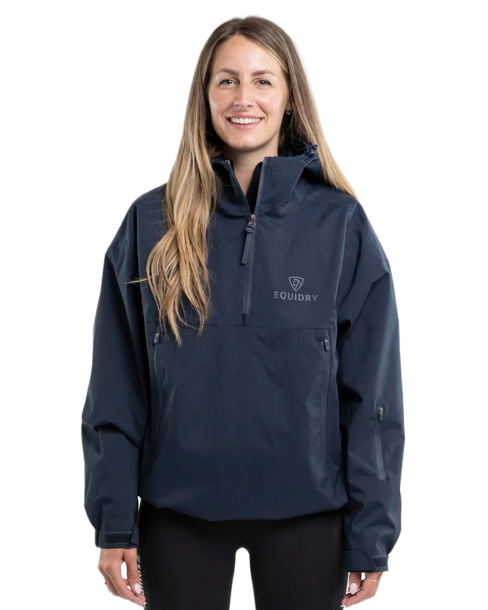 Navy coloured Equidry Womens Storm Smock With Velour Lining on white background 