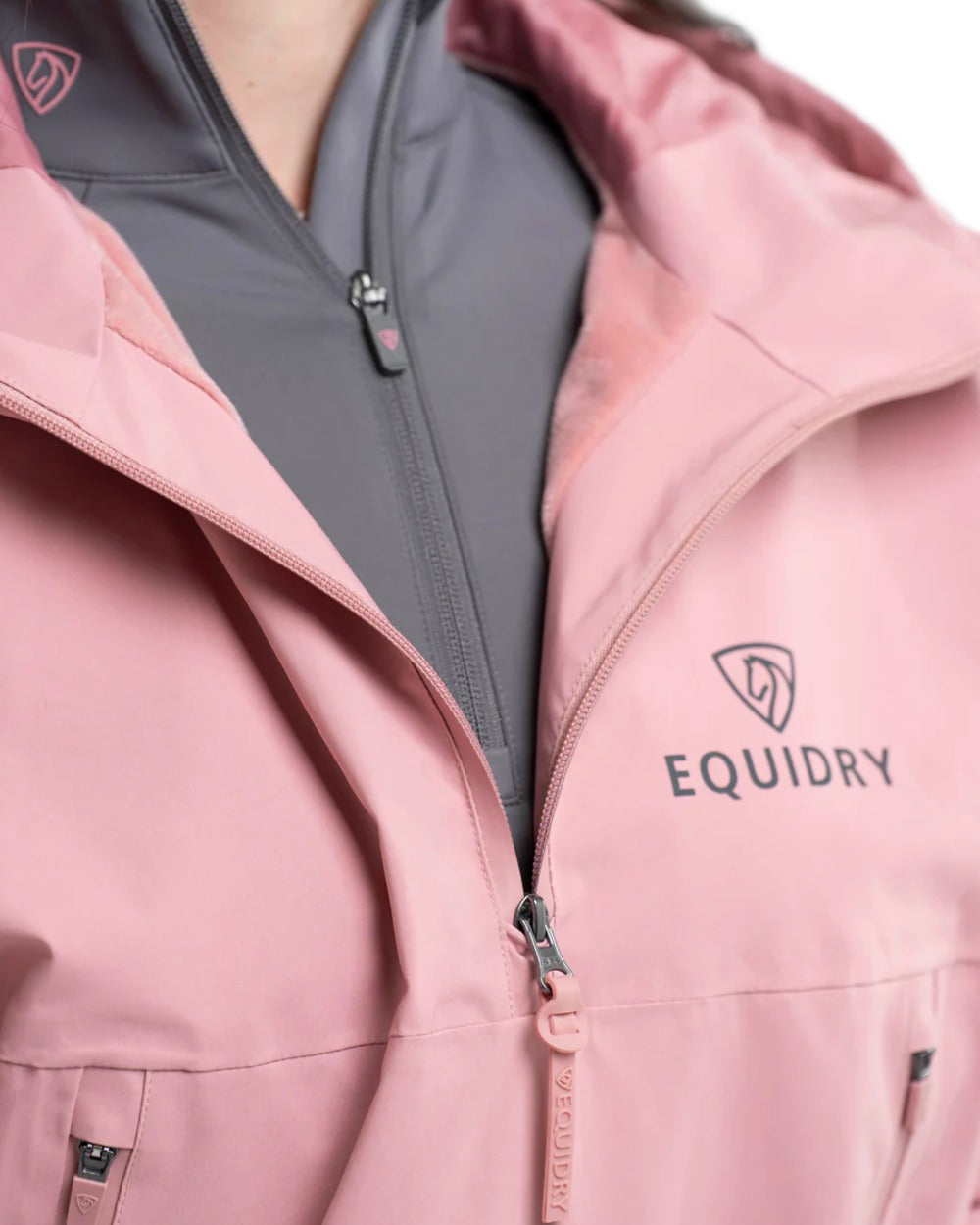 Pink coloured Equidry Womens Storm Smock With Velour Lining on white background 